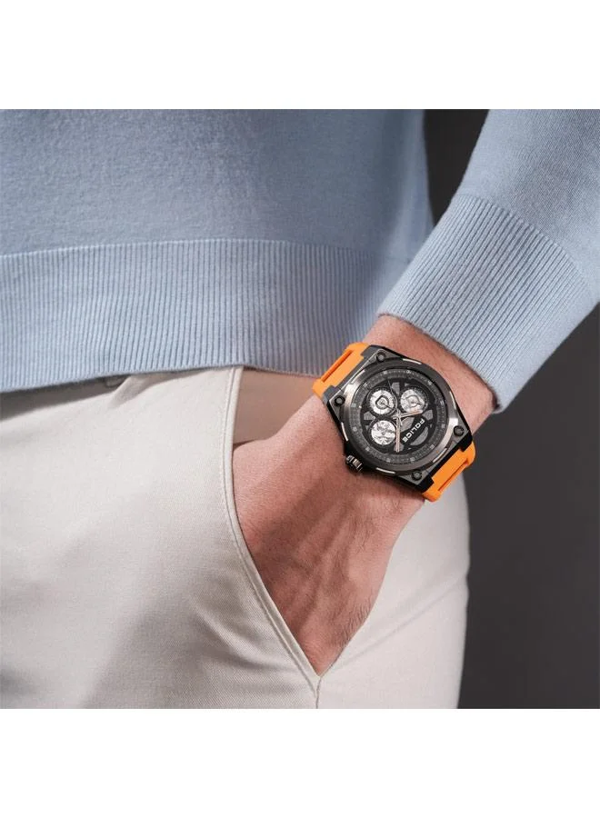 Police orange Men's Dominion Black Dial Silicone Strap Multifunction Watch for Men, 45mm for Men | Best Price UAE